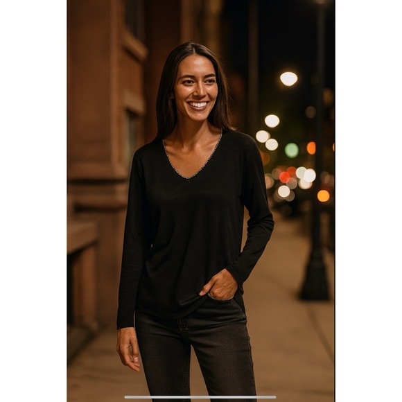 MAJESTIC FILATURES PARIS TOP 3-M LINEN SILK CRYSTAL NECKLINE CASUAL ELEGANCE - Picture 1 of 13